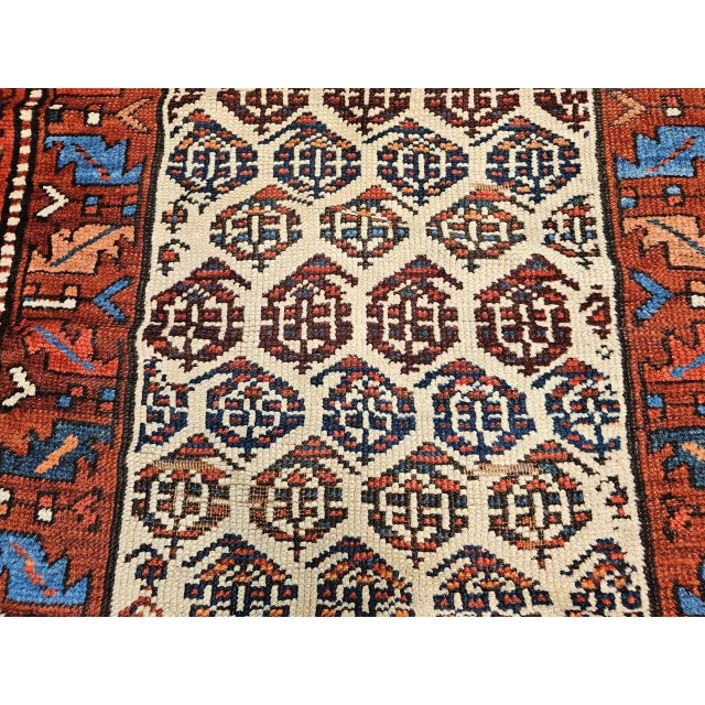 19th Century Bidjar Runner, Hand-Knotted Wool, All-Over Paisley Pattern, Ivory & Rust Red, 3x13 For Sale - Image 12 of 14
