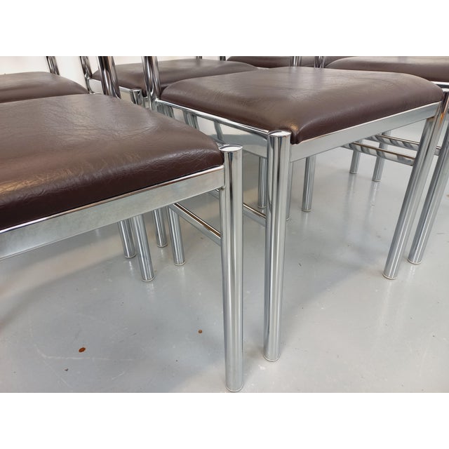 Vintage Chairs in Chromed Metal and Brown Imitation Leather, 1970s, Set of 6 For Sale - Image 10 of 18