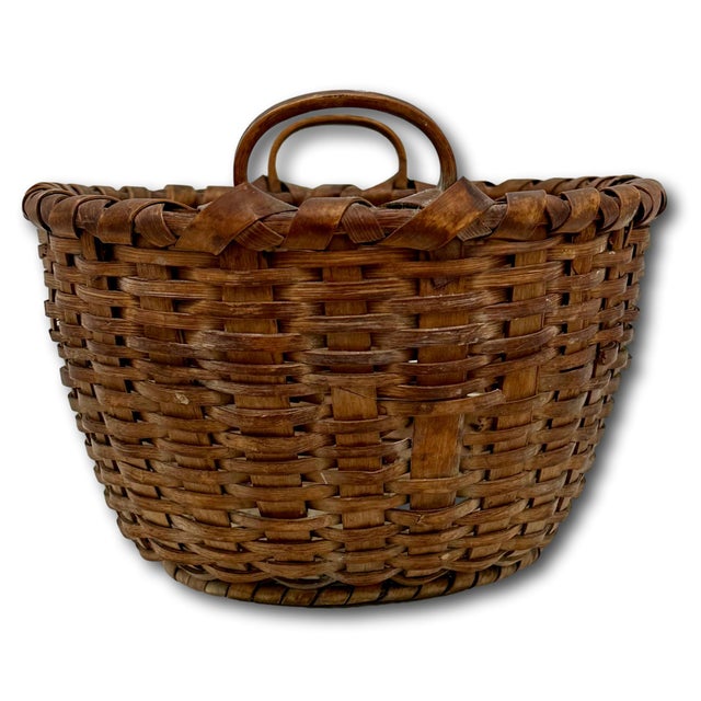 Small Size Late 19th Century Antique American Hand Woven Ash Splint Bread Basket - Nice Original Color & Patina For Sale - Image 9 of 18