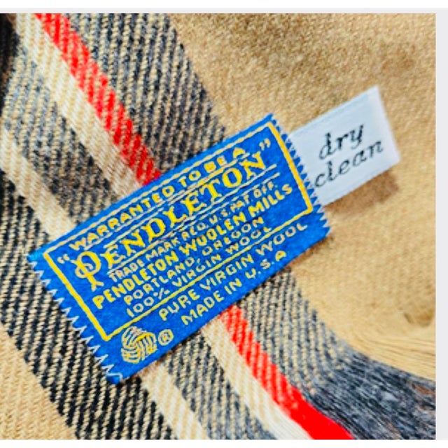 1980s 1980s Pendleton Camel Tan Black and Red Striped Wool Table Runner For Sale - Image 5 of 7