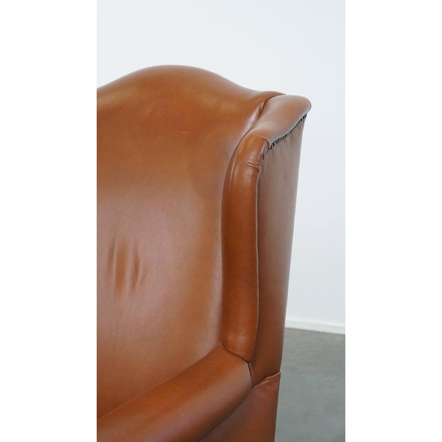 English Cognac-Colored Cowhide Wing Chair For Sale - Image 11 of 14
