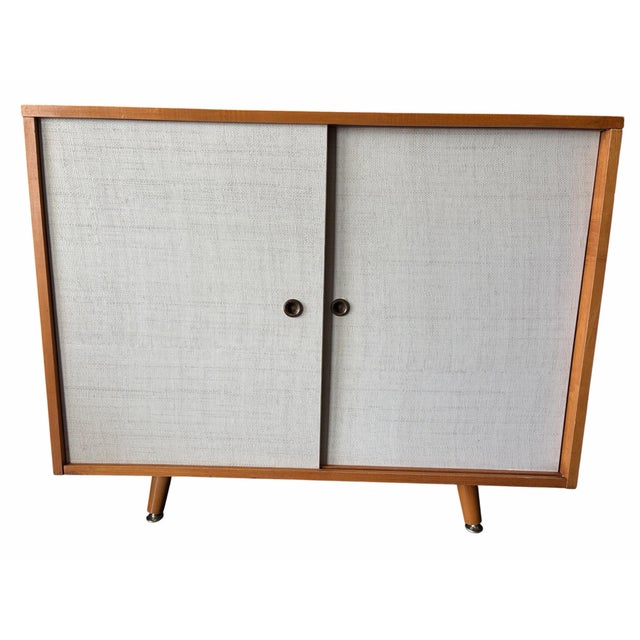 Mid Century Modern Cabinet With Seagrass Cloth Doors For Sale - Image 4 of 4