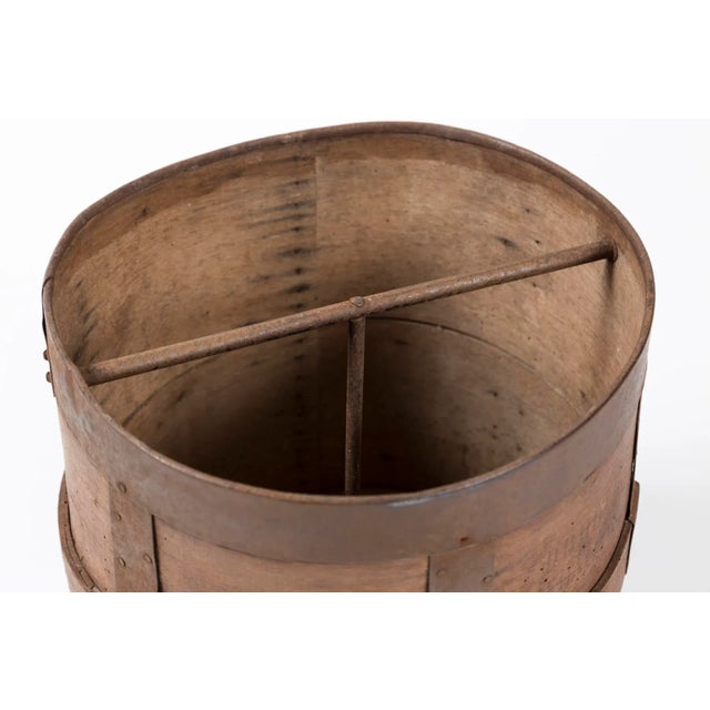 Antique French Grain Measure, early 20th Century. Aged wood with iron bands and iron handle.