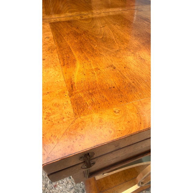 Vintage Mastercraft Burl Wood & Brass Expandable Bar Cabinet on Casters For Sale - Image 10 of 14