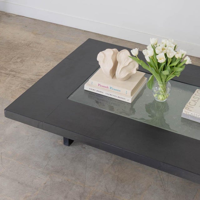1970s Large French Black Slate and Glass Coffee Table For Sale - Image 12 of 14