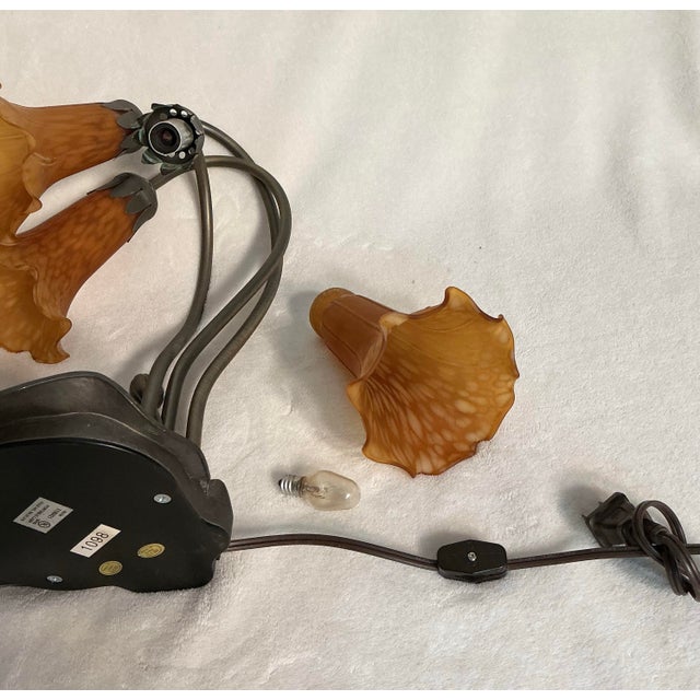 Tiffany Styled Pond Lily Three Light 16"Tall Table Lamp For Sale - Image 9 of 12