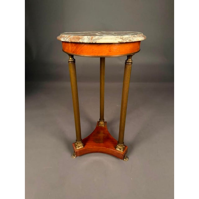 Italian Neoclassical Marble Top Lamp Table With Mahogany & Brass Base, Circa 1950 For Sale - Image 11 of 12