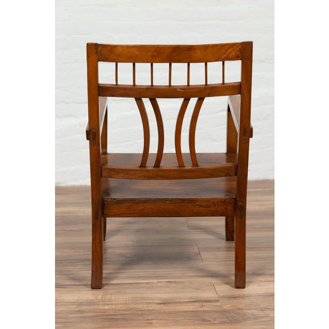 Chinese 1950s Chinese Art Deco Elmwood Pierced Back & Curving Arms Armchair For Sale - Image 3 of 11