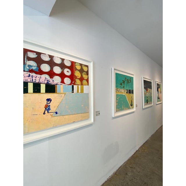 Dan Parry-Jones – Swimmer with Orange Armbands Mixed Media on Panel 38.5 x 38.5 in (80 x 80 cm) White custom frame...