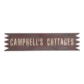 Vintage Wood Campbell's Cottages Sign For Sale