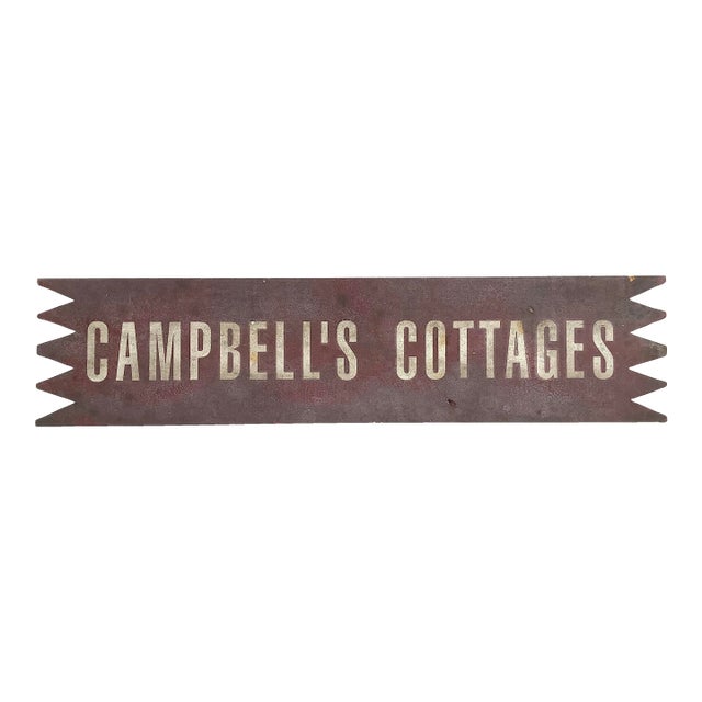 Vintage Wood Campbell's Cottages Sign For Sale