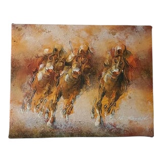 M. Harold Artist-Signed Abstract Horse Racing Canvas Painting 10" X 8" (P0071b4) For Sale