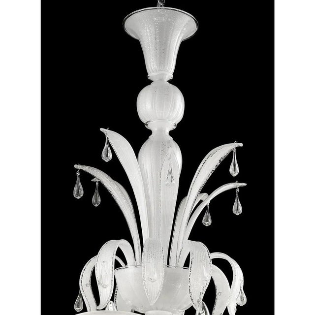 Contemporary White Venetian Ca Rezzonico Murano Glass Chandelier with Clear Glass Drops by Simoeng for Simoeng For Sale - Image 3 of 7
