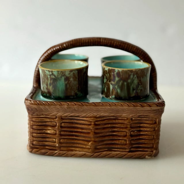 English 19th Century English Majolica Egg Cup Basket Set- 5 Pieces For Sale - Image 3 of 11