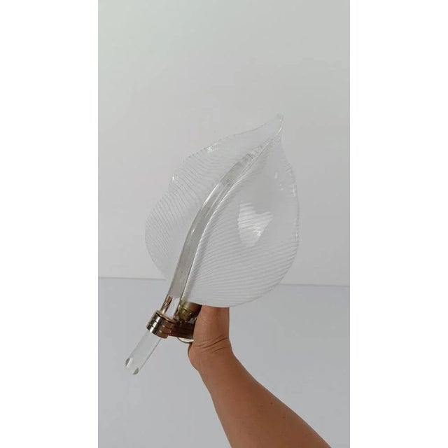 Mid 20th Century Modern White Striped Murano Glass Leaf Sconce, Italy, 1960s For Sale - Image 10 of 18