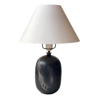 Danish Modern Satin Black Ceramic Table Lamp by Aino Grib, 1980s For Sale