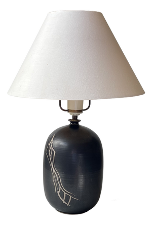 Danish Modern Satin Black Ceramic Table Lamp by Aino Grib, 1980s