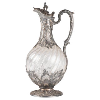 19th Century Napoleon III Silver and Crystal Ewer For Sale