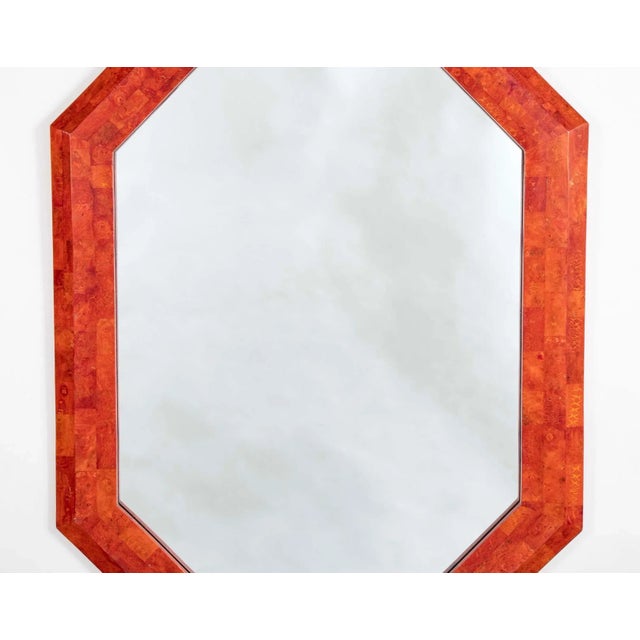Italian Mid 20th Century Lacquered Shell Coral Colored Octagonal Mirror For Sale - Image 4 of 8