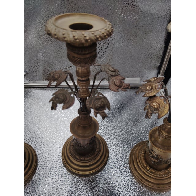 1920s Antique Bronze Candleholders For Sale - Image 5 of 10