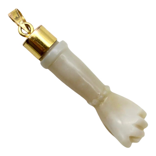 Vintage Carved Opal Figa Pendant with 14K Gold Cap For Sale