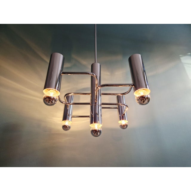 Gaetano Sciolari Geometric Chandelier in Chromed Metal by Gaetano Sciolari for Boulanger, 1970s For Sale - Image 4 of 16