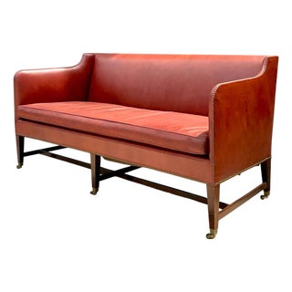 Vintage Saybolt and Cleland Nailhead Trim Leather Sofa For Sale