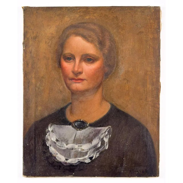 1930s Portrait of Lady - Original Oil on Canvas by Carlo Socrate - 1930 1930 For Sale - Image 5 of 5
