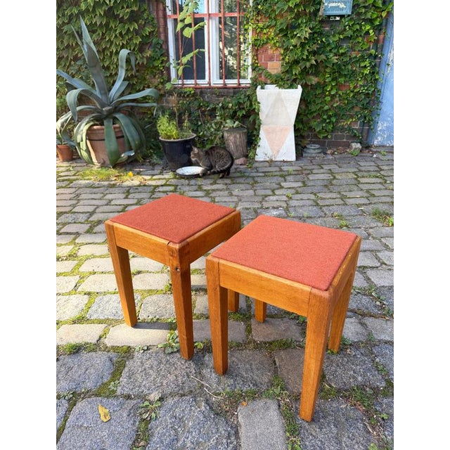2000 - 2009 Danish Oak Stool with Red Seat For Sale - Image 5 of 11