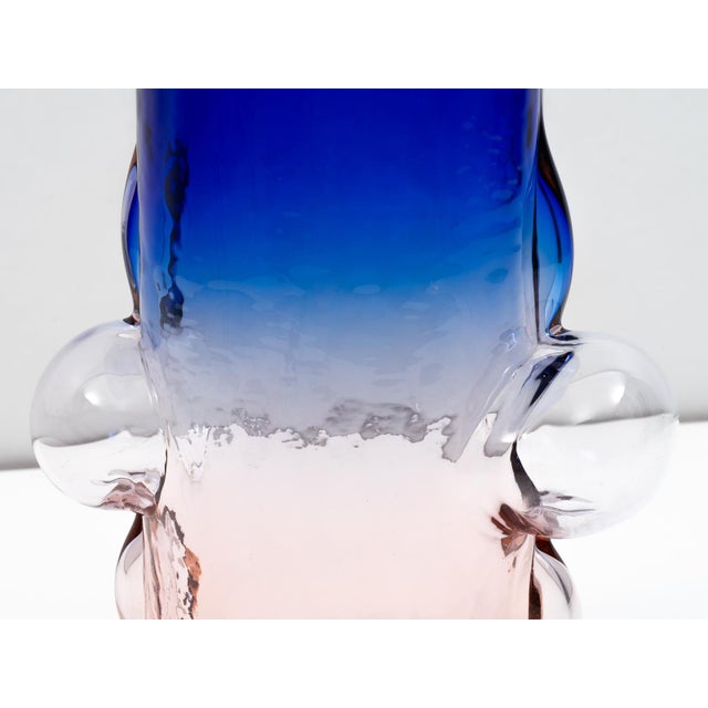 Pink and Blue Blown Glass Organic Vase by Toni Zuccheri for VeArt, 1988 For Sale - Image 11 of 13