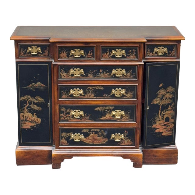 Chinoiserie Server Cabinet With Tooled Leather Top For Sale