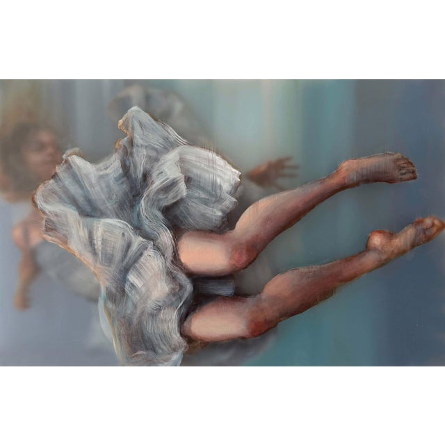 Falling Softly by Michelle Jader | Oil On 3 Acrylic Panels Depiction of a figure in motion. For Sale