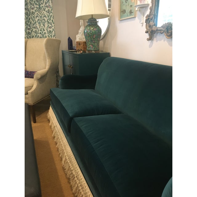 Teal Velvet And Fringe Sofa | Chairish