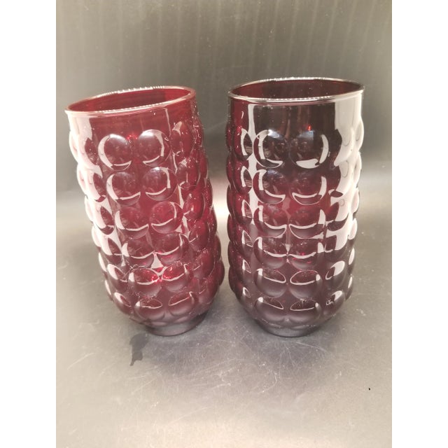Anchor Hocking Vintage Ruby Red Anchor Hocking Hobnail Bubble Glasses, Set of 2 For Sale - Image 4 of 4