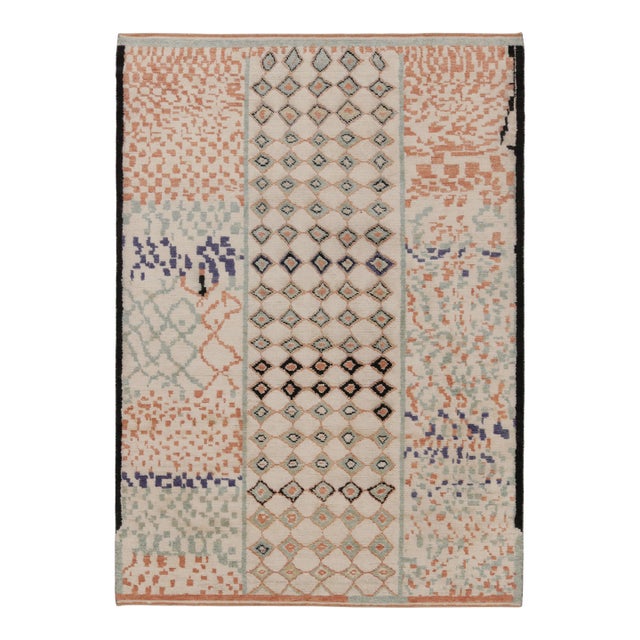 Rug & Kilim’s Modern Moroccan-Inspired Rug in Ivory, Rust, and Mint Abstract Pattern For Sale