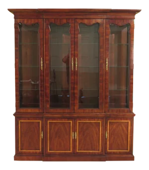 Thomasville Beveled Glass Mahogany 4-Door Breakfront Cabinet