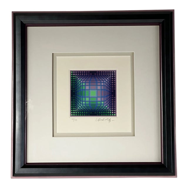 Late 20th Century Silkscreen Opp Art Lithograph Signed and Numbered by Victor Vasarely, Framed For Sale