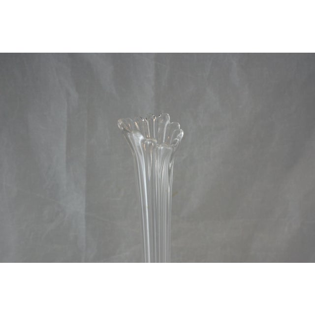 Mid Century Modern Clear Glass 16" Fluted Ribbed 12 Finger Swung Stretch Vase For Sale - Image 4 of 10