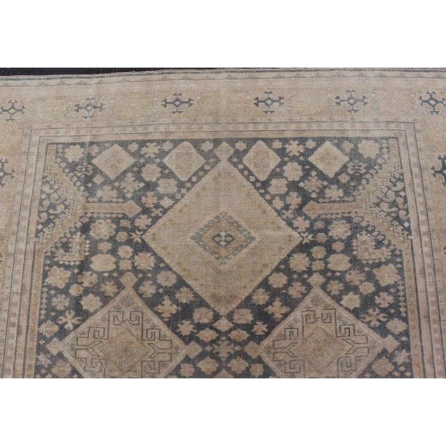 Taupe Antique Turkish Sivas Rug With Diamond Medallions and Allover Floral Field For Sale - Image 8 of 13
