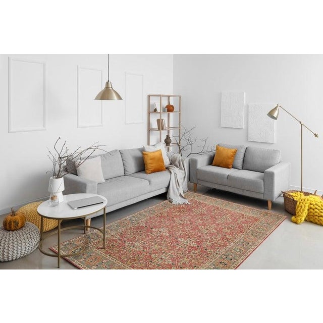 8x10 Coral Hand-Knotted Wool Geometric Floral Tapestry Traditional Carpet Rug For Sale - Image 4 of 8