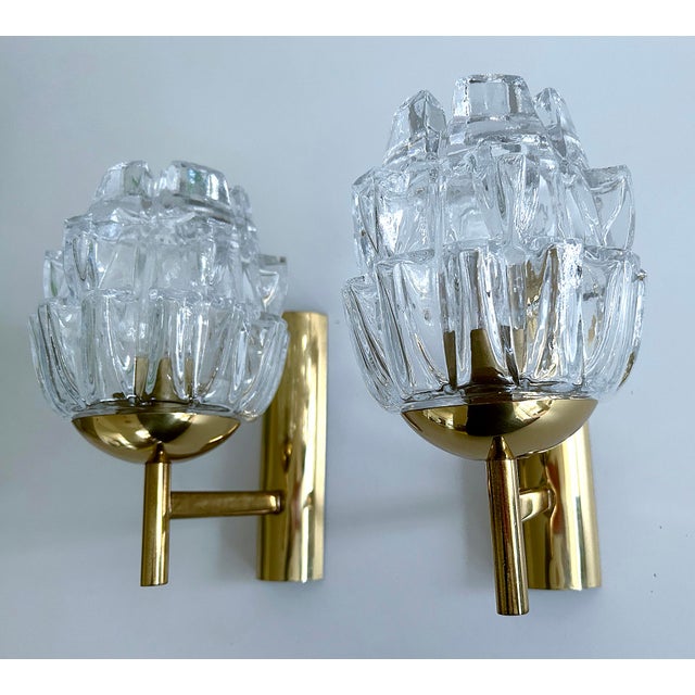 Metal Vintage Glass and Brass Sconces, 1970, Set of 2 For Sale - Image 7 of 18