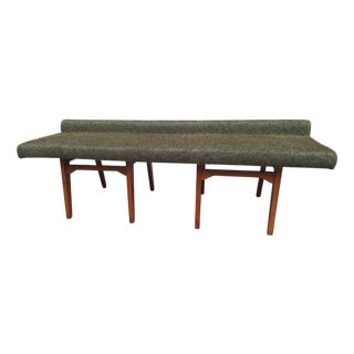 Bench in Light Wood with Green Fabric, 1960s For Sale