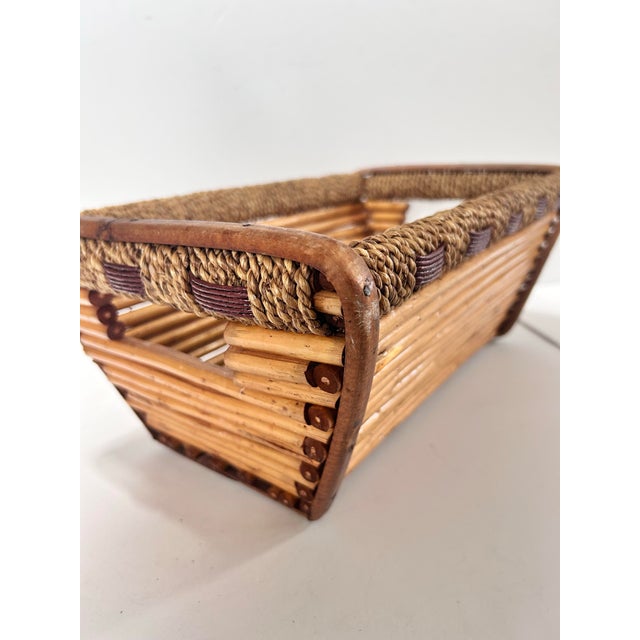 Vintage Rattan & Woven Reed Rectangular Basket – Coastal, Boho, Organic Modern Storage For Sale - Image 11 of 12