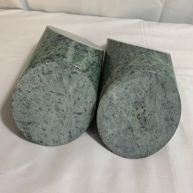 Minimalist Vintage Green Marble Bookends - Pair For Sale - Image 4 of 4