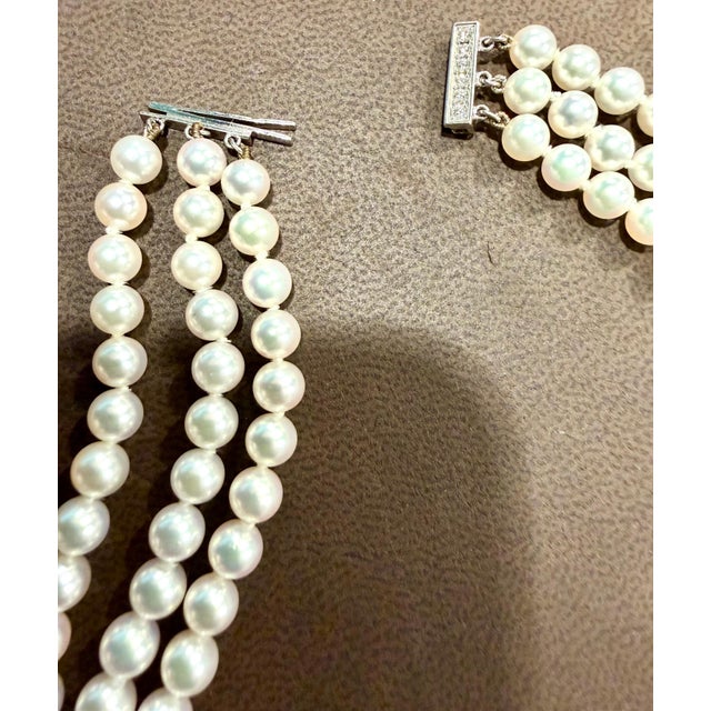 Fine Mikimoto Pearl 6-8 Mm & 34 Diamond Necklace in 18 Karat White Gold For Sale In New York - Image 6 of 8