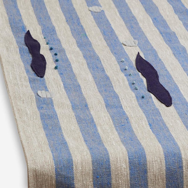 Contemporary Table Runner With Appliqué and Hand French Knots For Sale - Image 3 of 8