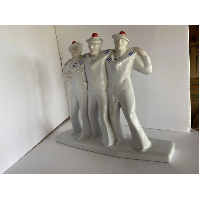 1930s 1930s Edouard Cazeaux French Art Deco Sailors on Leave Earthenware Ceramic Sculpture For Sale - Image 5 of 10