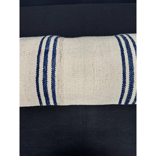Contemporary Turkish Hemp Pillow Cushion Natural Beige Blue Cushion Cover 14"x45" For Sale - Image 3 of 4