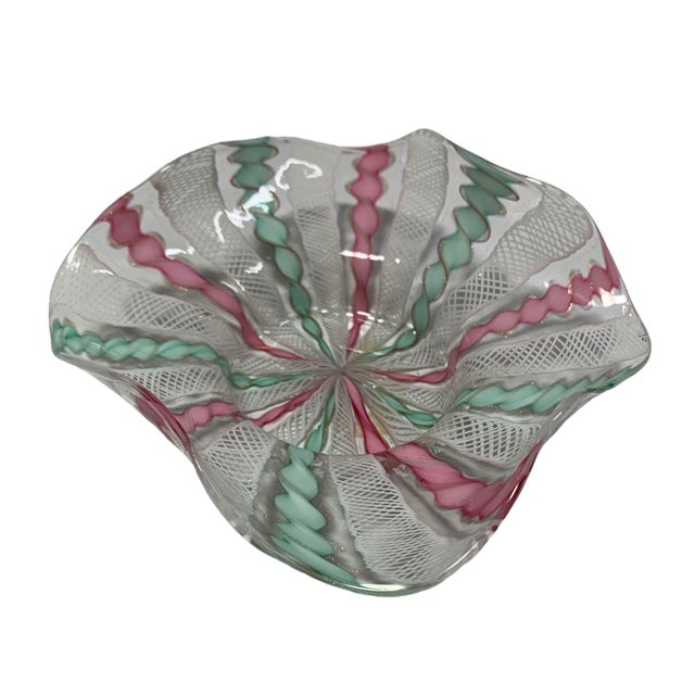 Fratelli Toso 1950s Murano Latticino and Ribbon Glass Bowl Italy For Sale - Image 4 of 9