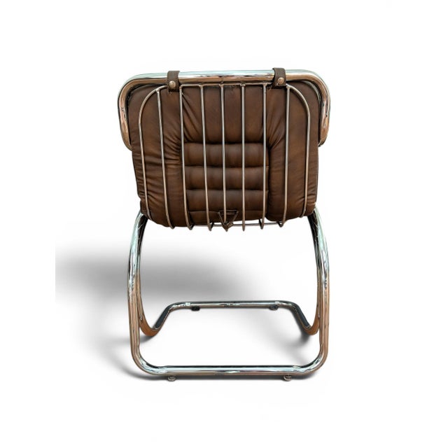 Brown 1970s Gastone Rinaldi Tubular Chrome Leather Dining Chairs, 4 Pieces, Attributed For Sale - Image 8 of 12